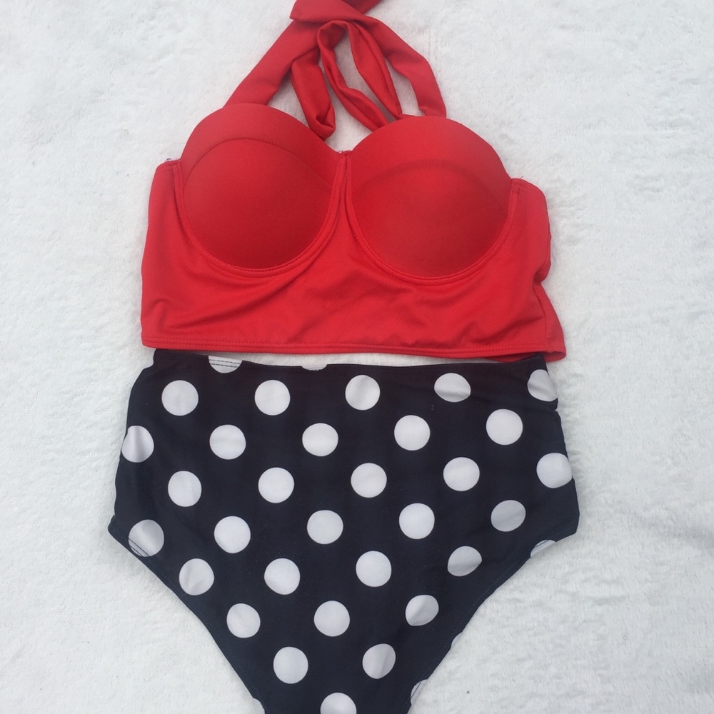 Minnie Mouse Inspired High Waisted Bikini